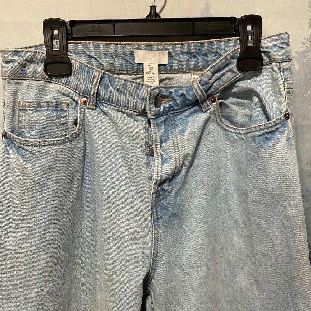 H&M Straight Jeans Light Blue Denim Button Zip 5-Pocket Women SZ 10